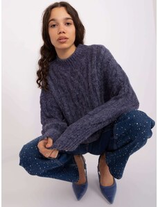 Fashionhunters Námořnicky modrý pletený svetr s kabely