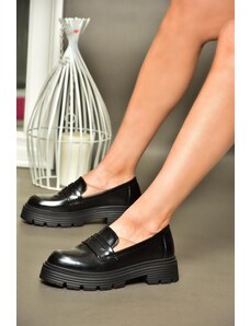 Fox Shoes R996092008 Black Patent Leather Thick Soled Women's Casual Shoes