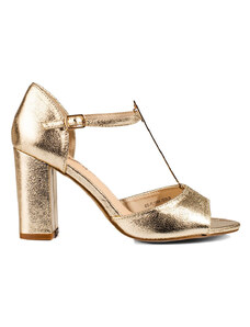 Trendy zlaté dámské sandály na širokém podpatku
