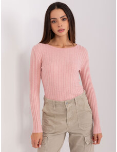 Fashionhunters Světle růžový vypasovaný klasický svetr