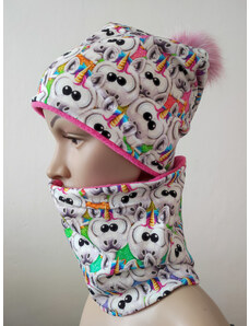 COOLíšky Zimní holčičí čepice s nákrčníkem jednorožci