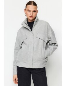 Trendyol šedý oversize stamp bomber kabát