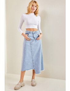 Bianco Lucci Women's Symmetrical Pattern Tasseled Denim Skirt