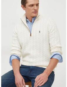 Vlněný svetr Polo Ralph Lauren pánský, béžová barva, lehký, s pologolfem