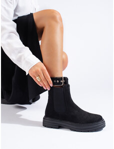 PK Pohodlné kotníčkové boty dámské černé na plochém podpatku