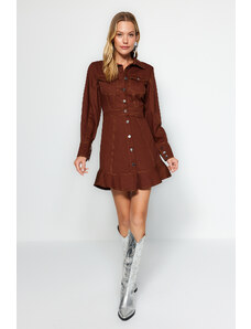 Trendyol Brown Button Detailed Mini Woven Shirt Dress