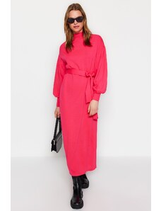 Trendyol růžové páskové poloviční rolákové pletené šaty