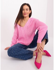 Fashionhunters Růžový klasický svetr s copánky