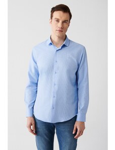 Avva Men's Blue Easy Ironable Classic Collar Dobby Regular Fit Shirt