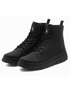 Ombre Clothing Pánské šněrovací zimní boty s vyšším svrškem - černé V1 OM-FOBO-0133
