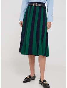 Vlněná sukně United Colors of Benetton zelená barva, midi, áčková