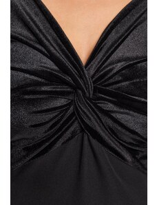 Trendyol Black Fitted Velvet Elegant Evening Dress