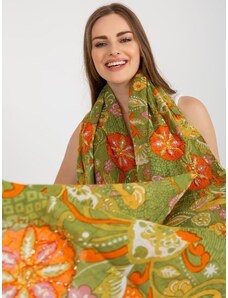Fashionhunters Světle zelený bavlněný šátek s potiskem