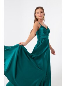 Lafaba Dámské smaragdově zelené lano popruh pas pás satén dlouhé večerní šaty a promoční šaty