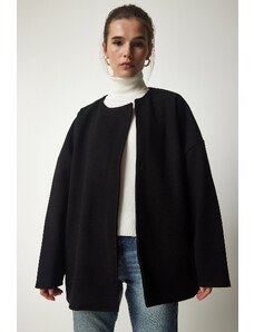 Happiness İstanbul Dámská černá sezónní elegantní bunda kabát