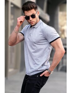 Madmext Basic Gray Polo Neck T-Shirt 5885