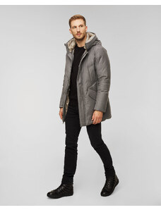 Šedý vlněný pánský kabát Woolrich Luxe Wool Silk Parka