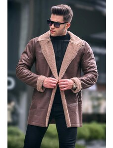 Madmext Men's Brown Faux Fur Detailed Coat 6310