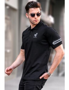 Madmext Black Zipper Detailed Polo Collar Men's T-Shirt 5862