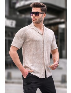 Madmext Men's Beige Classic Collar Regular Fit Short Sleeve Shirt 5583