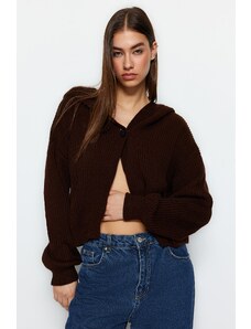 Trendyol hnědý pletený svetr s kapucí