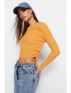Trendyol Orange Side Nabíraný pletený svetr s detailem