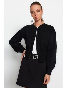 Trendyol Black Crop Shimmer pruhovaný pletený svetr