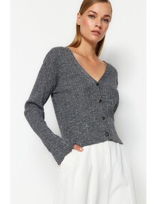 Trendyol antracitový pletený svetr s výstřihem do V