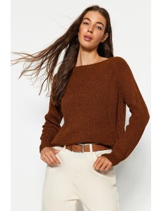 Trendyol hnědý raglánový pletený svetr s rukávem