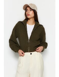 Trendyol Khaki Crop pletený svetr na zip