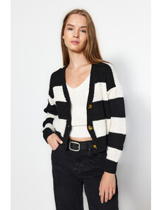 Trendyol černý pletený svetr s barevným blokem s výstřihem do V