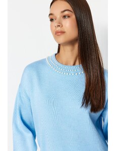 Trendyol ledově modrý perleťový detailní pletený svetr