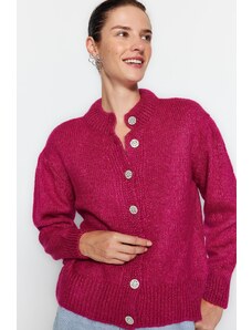Trendyol Fuchsia Soft Textured Knitwear Cardigan with Jeweled Buttons