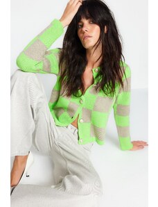 Trendyol zelený kostkovaný / kostkovaný pletený svetr