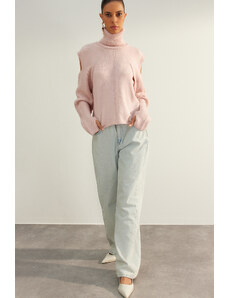 Trendyol Limitovaná edice růžového rukávu Detailní pletený svetr