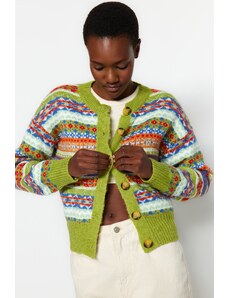 Trendyol zelený měkký texturovaný vzorovaný pletený svetr