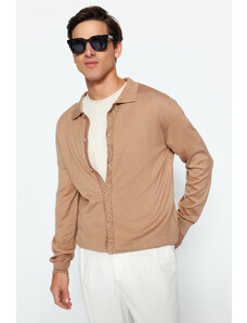 Trendyol Mink Regular Fit Košilový límec Základní bavlněná pletená košile Cardigan