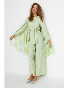 Trendyol světle zelený střapec kombinéza večerní šaty