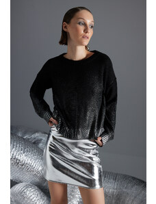 Trendyol černý fóliový pletený svetr s potiskem