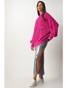Happiness İstanbul Dámské tmavě růžové Oversize Základní pletený svetr