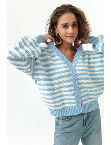 Lafaba Dámský dětský modrý oversize pruhovaný pletený svetr