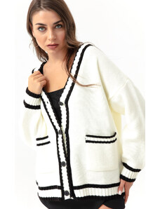 Lafaba Dámské bílé tlačítko Detailní pletený svetr
