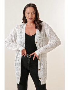 By Saygı V-Neck Buttoned Front Comfort Fit Mercerized Cardigan