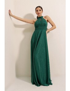 By Saygı Ohlávka lemovaná výstřihem Třpytivé dlouhé šaty Emerald