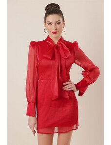 By Saygı límec kravata lemované organzové šaty červené