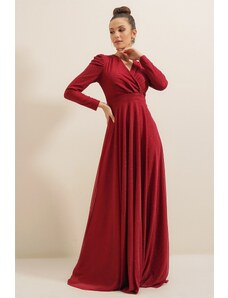 By Saygı Široký výběr velikostí Burgundská červená výstřih Ramena Plisovaná podšívka Stříbřitě Dlouhé šaty