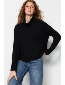 Trendyol Black Wide Fit Měkký texturovaný pletený svetr