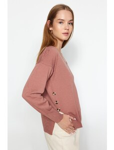 Trendyol světle růžový pletený svetr s výstřihem do V