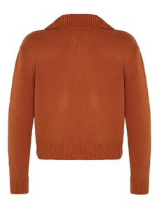 Trendyol Orange Měkký texturovaný pletený svetr na zip