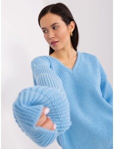 Fashionhunters Světle modrý dámský oversize svetr